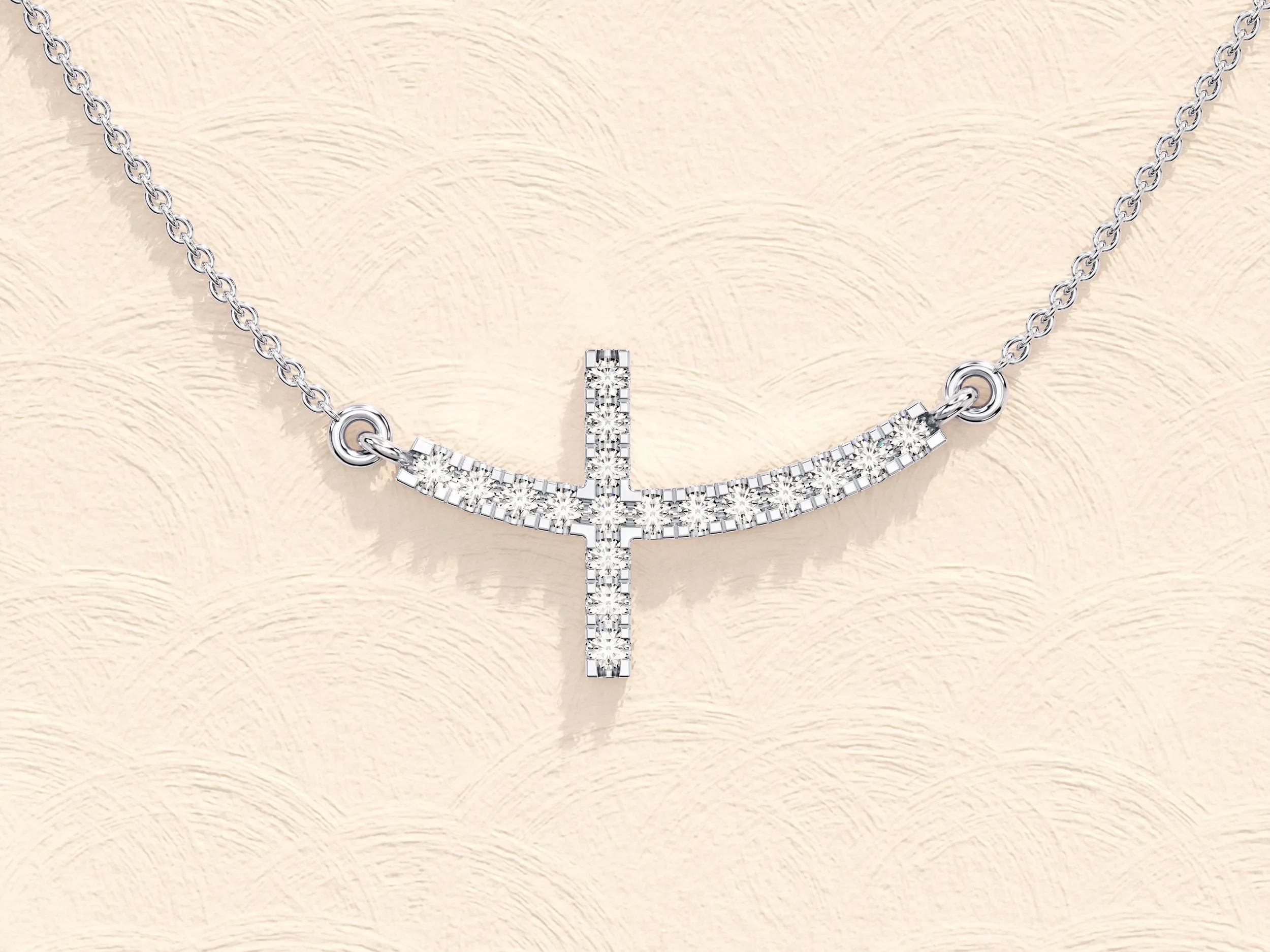 0.27 TCW Round Moissanite Diamond Sideways Cross Necklace