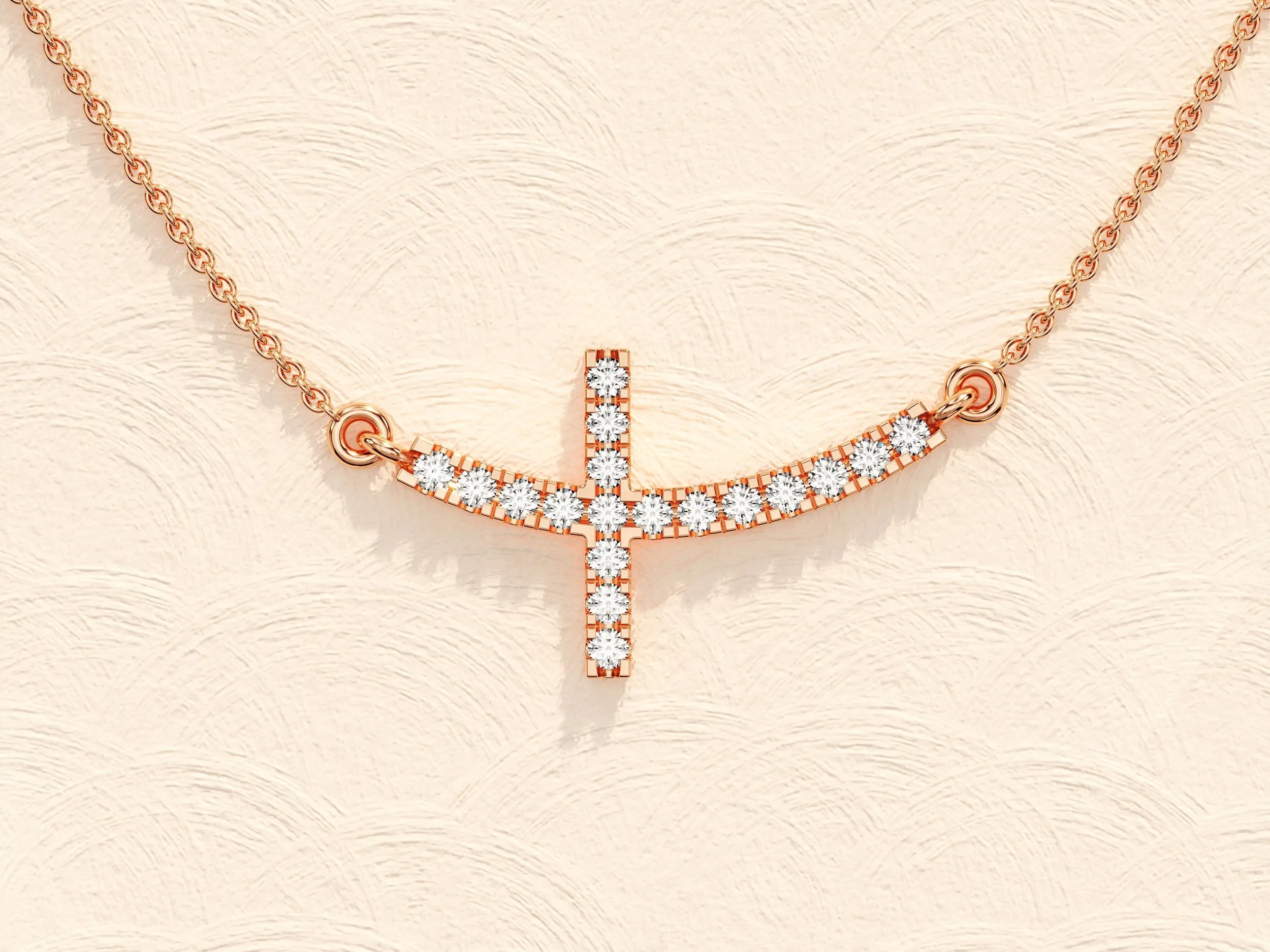 0.27 TCW Round Moissanite Diamond Sideways Cross Necklace
