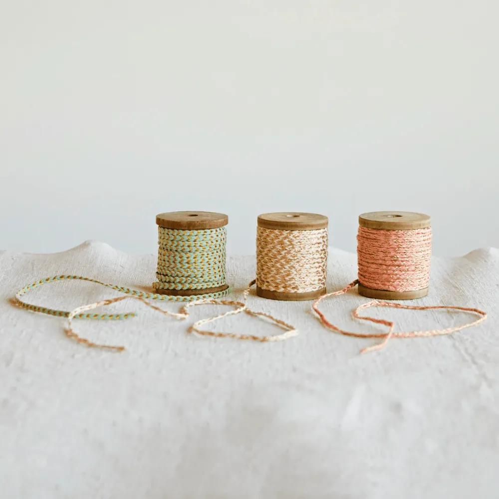 10 Yard Cotton Cord w/ Gold Metallic Thread on Wood Spool - 3 Color Options