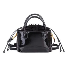 1439 - Metallic Chrome Top Handle Drawstring Bag