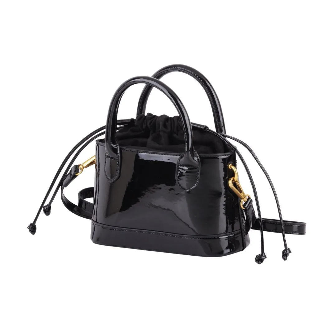 1439 - Metallic Chrome Top Handle Drawstring Bag