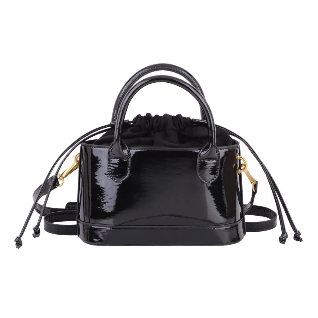 1439 - Metallic Chrome Top Handle Drawstring Bag