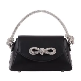 1475 - Black Faux Leather Handbag with Rhinestone Bow