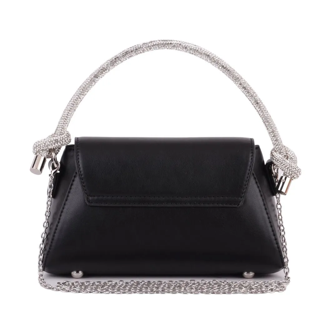 1475 - Black Faux Leather Handbag with Rhinestone Bow