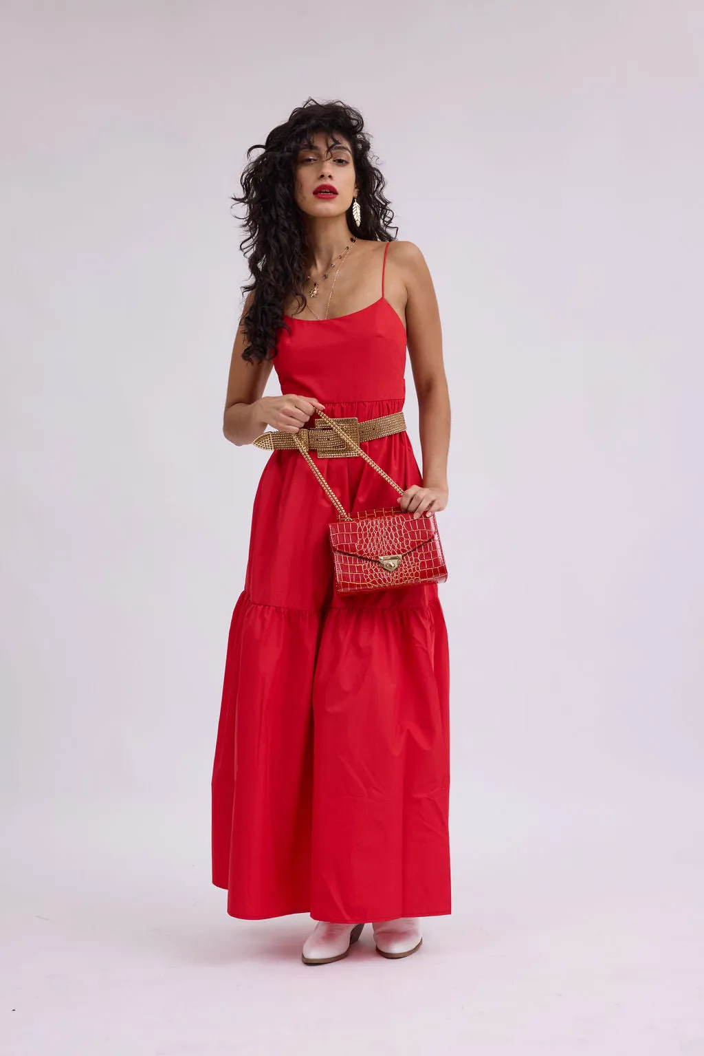 1718 - Vegan Patent Leather Crossbody Bag with Gold Chain