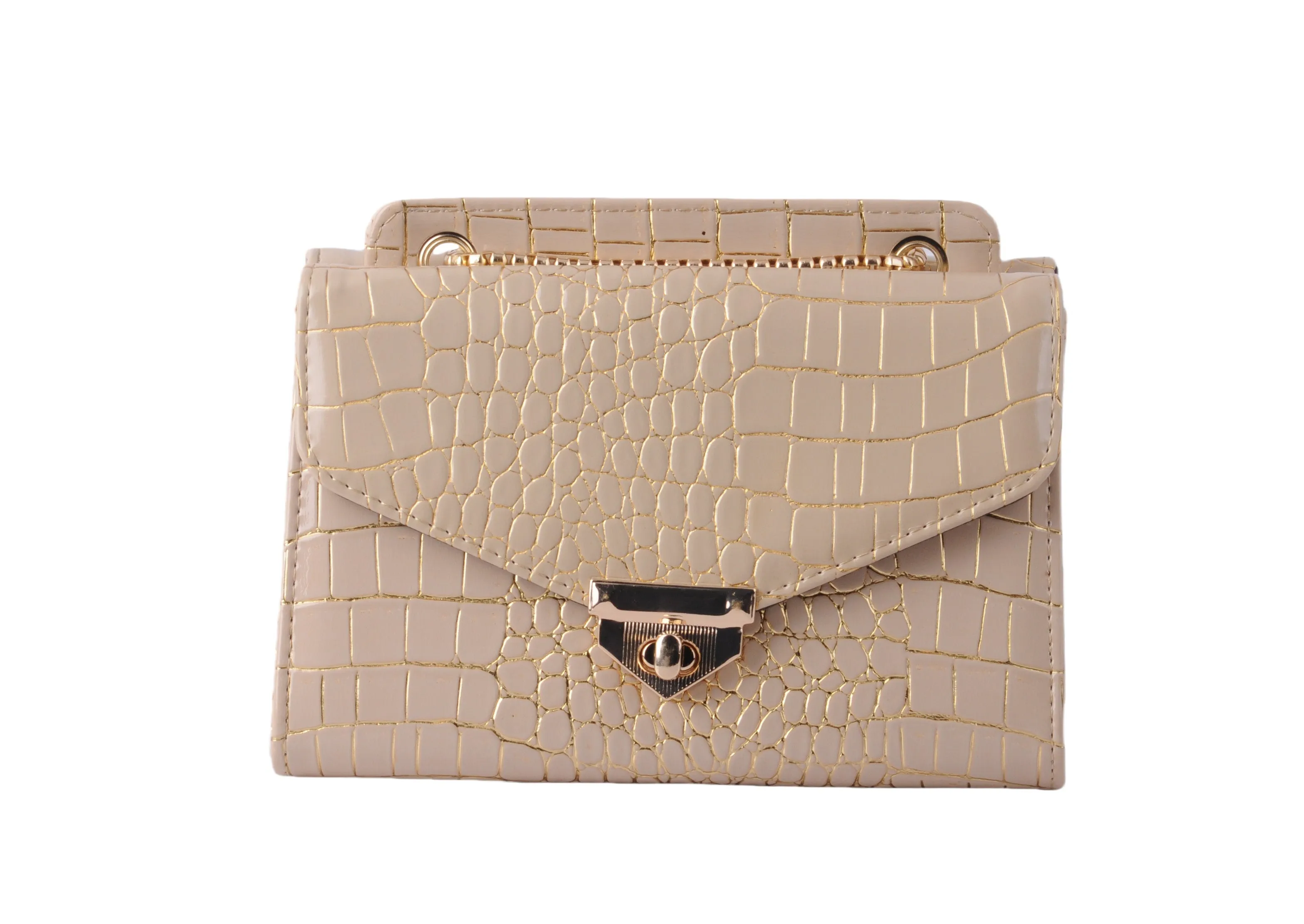 1718 - Vegan Patent Leather Crossbody Bag with Gold Chain