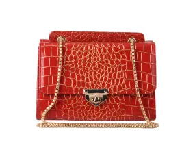 1718 - Vegan Patent Leather Crossbody Bag with Gold Chain