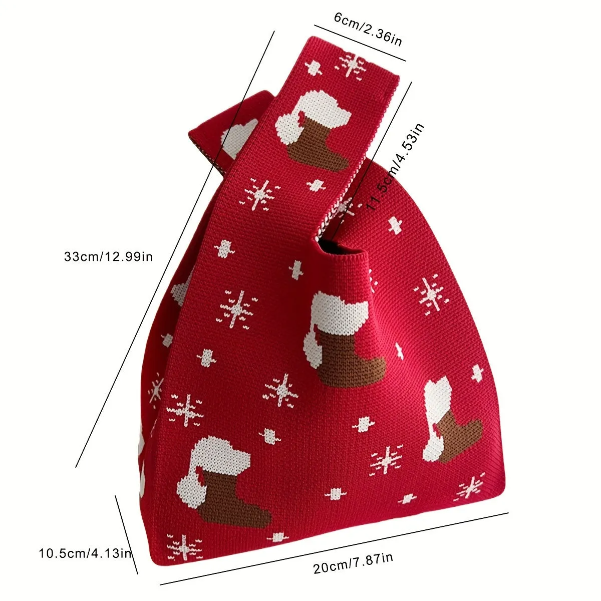 1pc Festive Knitted Polyester Tote Bag, Christmas Candy Gift Pouch, Women'S Handheld Knit Purse, Holiday Shopping Shoulder Bag with Painted Edges, No Closure - Red & Green