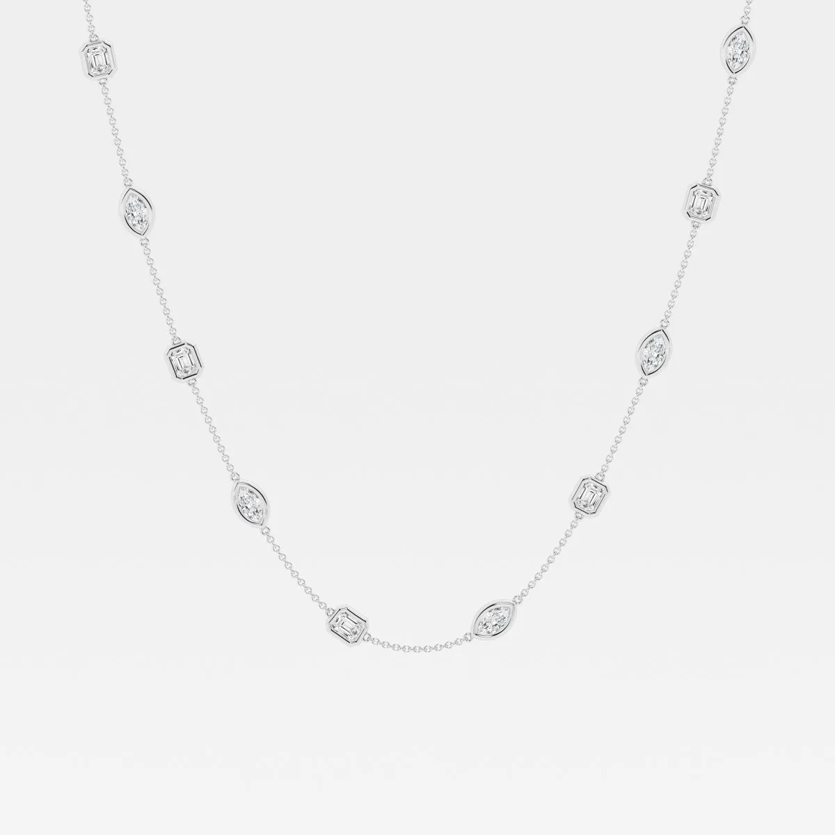 2.80 TCW Marquise & Emerald Moissanite Diamond Bezel Style Necklace