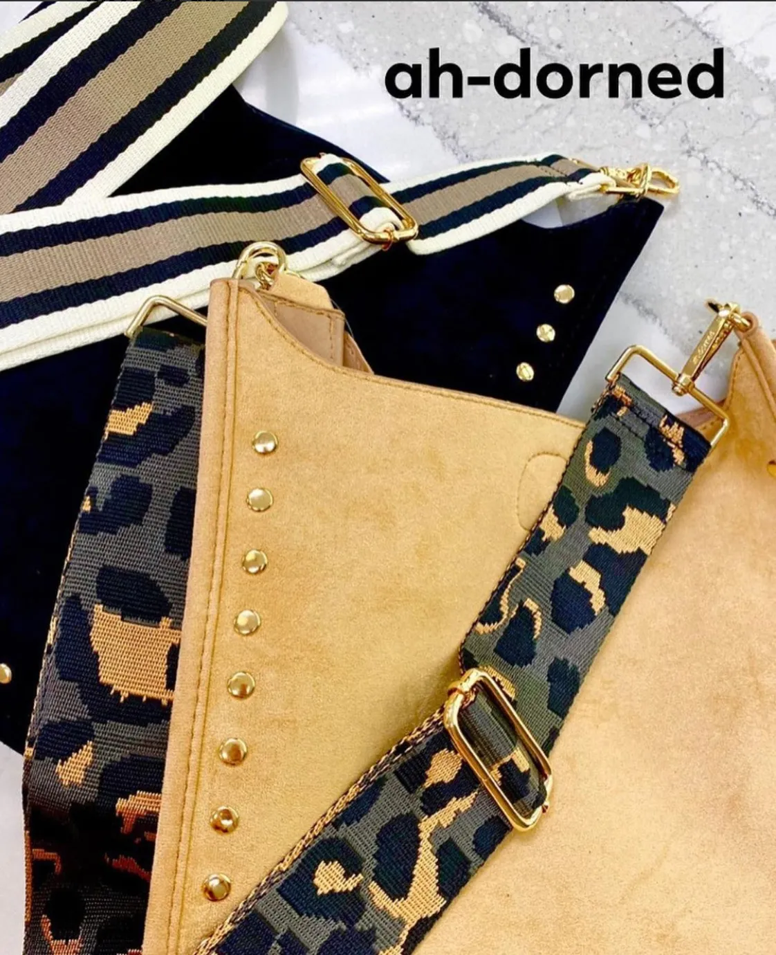 Ah-dorned Bag Strap -  Black/Khaki Cheetah