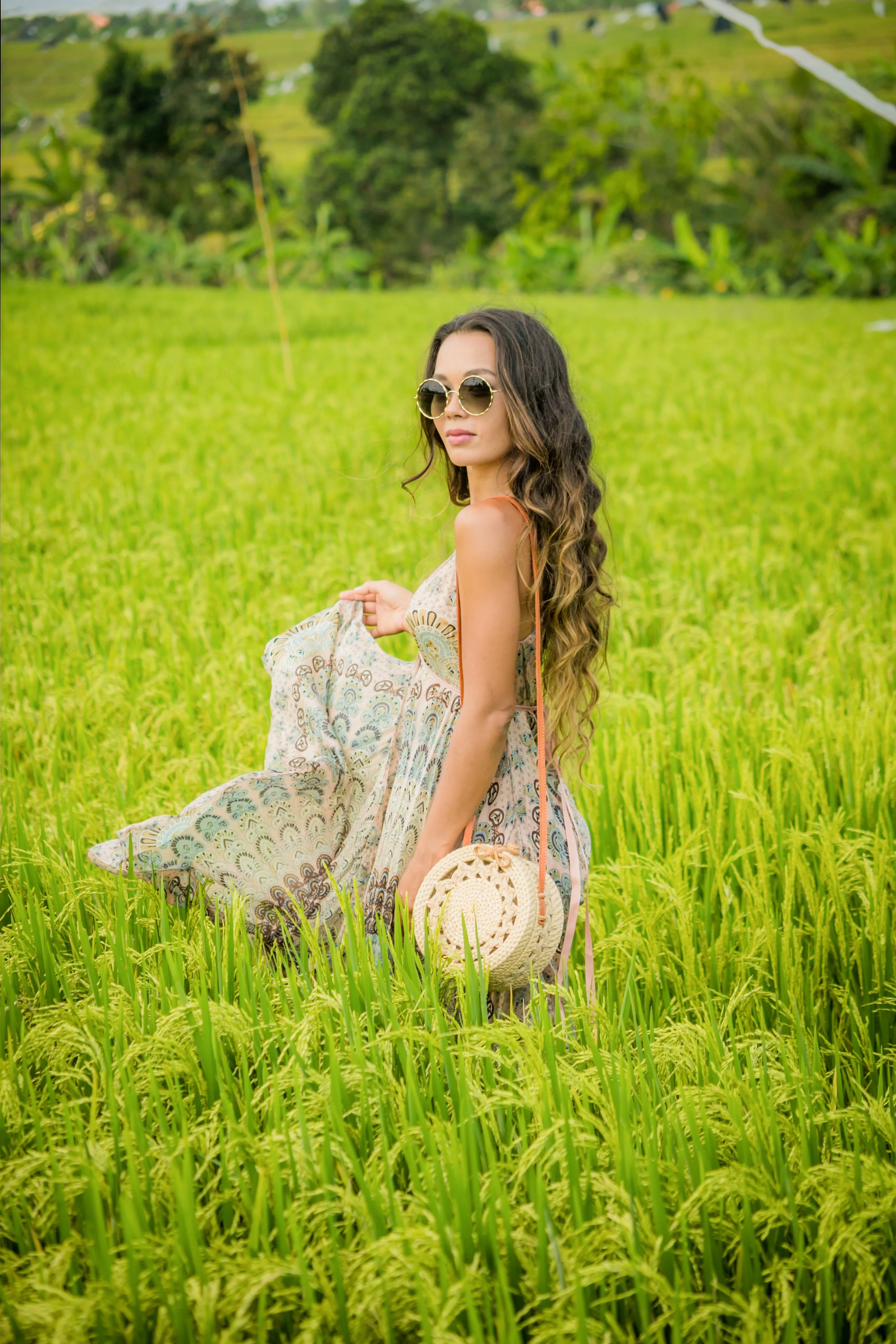 Classic Pattern Round Rattan Bag