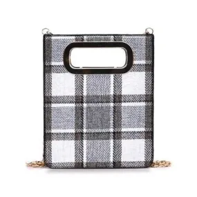Contrasting Color Plaid Hollow Out Crossbody Bag - Gray Cloud