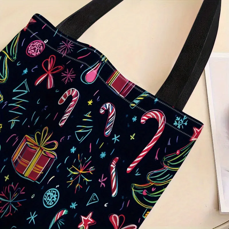 Elegant Christmas Tree & Candy Canes Canvas Tote Bag - Perfect for Shopping, Gifts & Everyday Use, Christmas Gift Bags