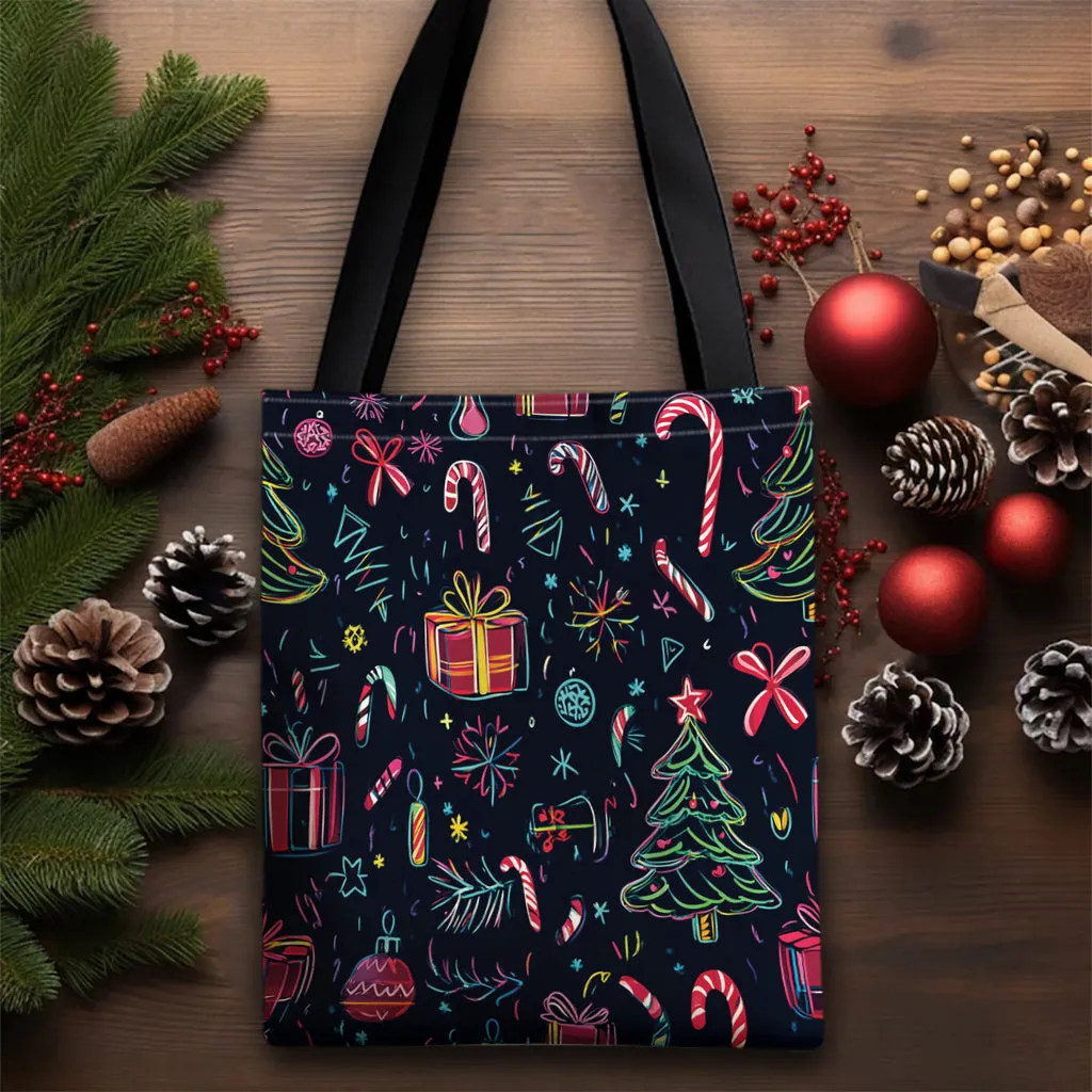 Elegant Christmas Tree & Candy Canes Canvas Tote Bag - Perfect for Shopping, Gifts & Everyday Use, Christmas Gift Bags