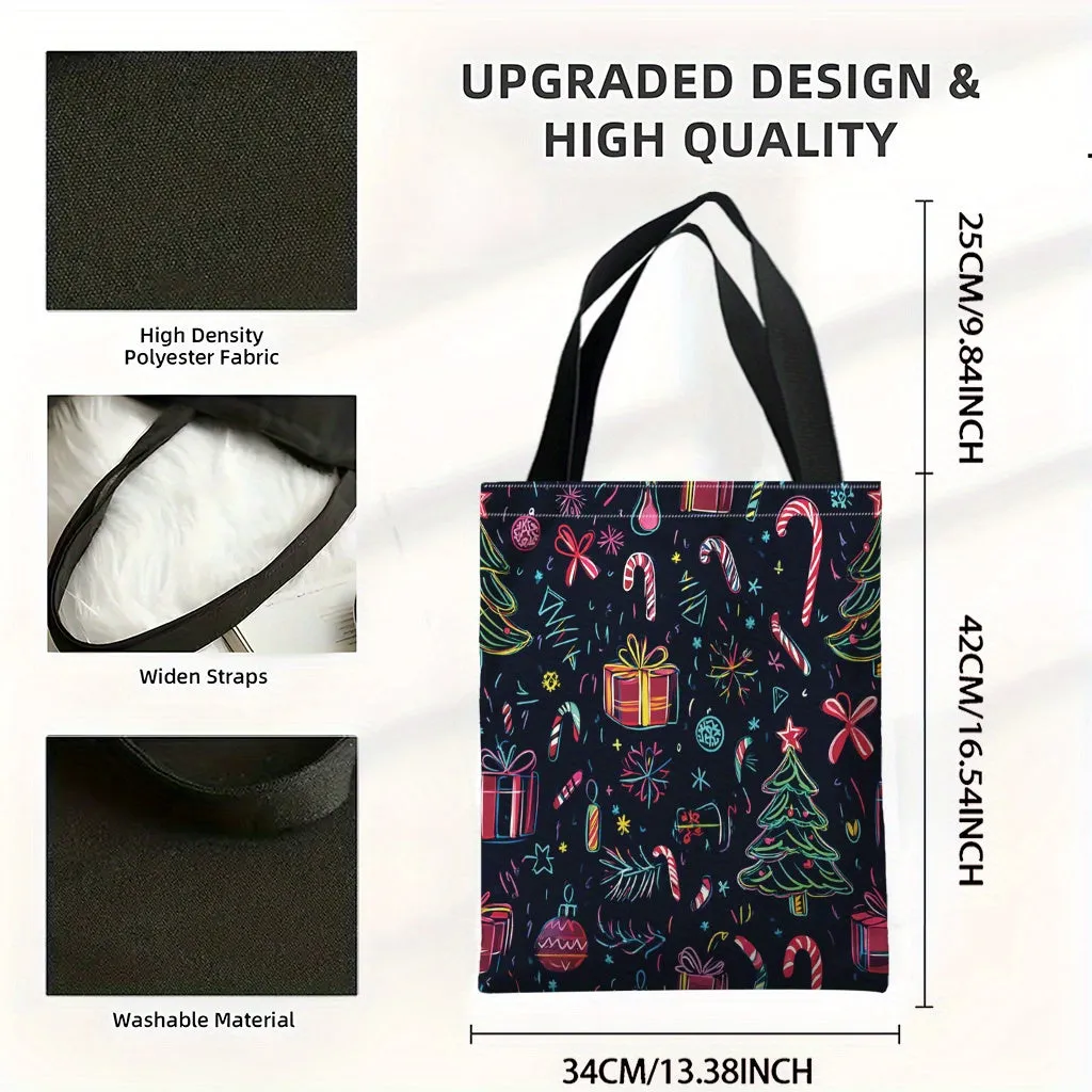 Elegant Christmas Tree & Candy Canes Canvas Tote Bag - Perfect for Shopping, Gifts & Everyday Use, Christmas Gift Bags