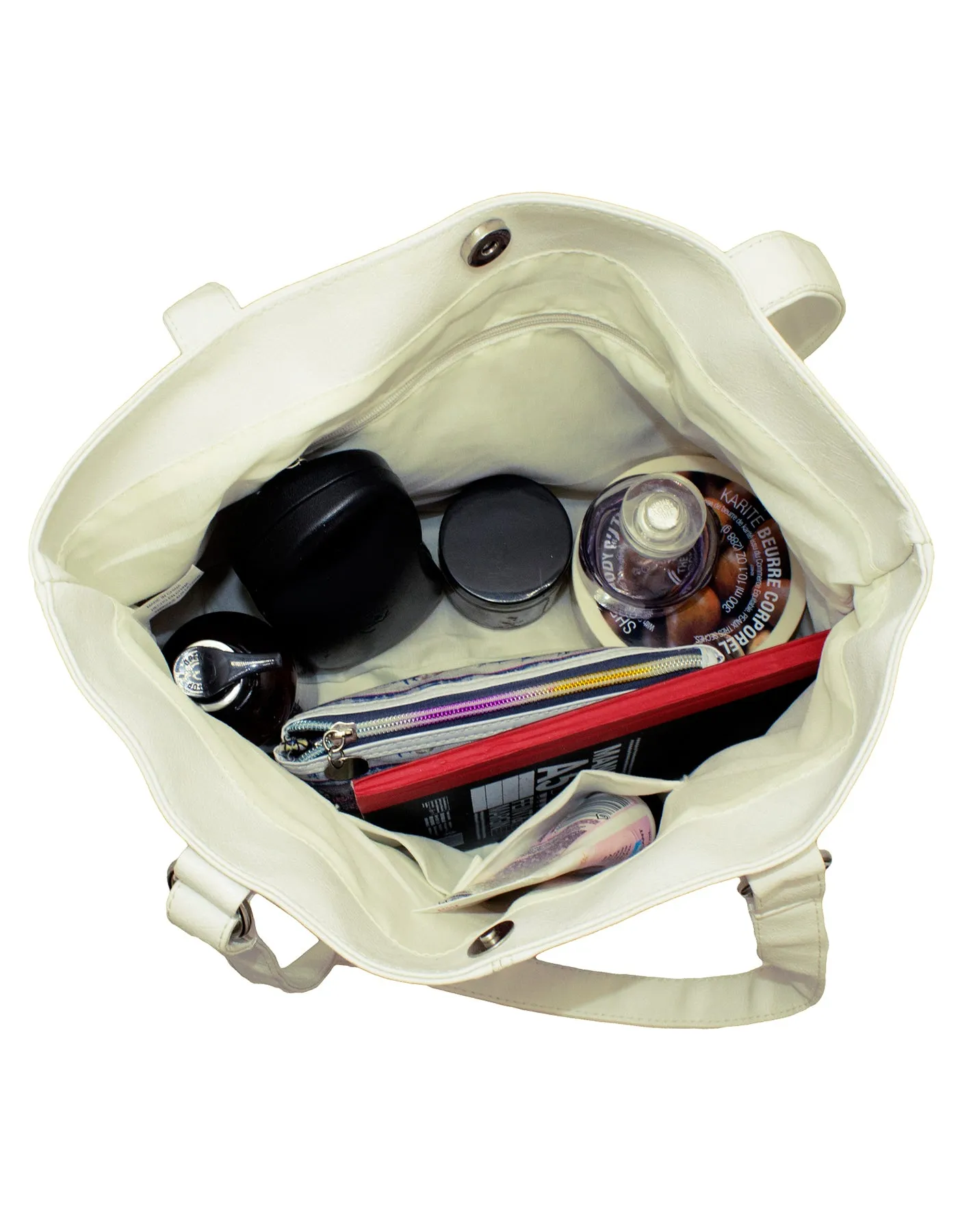 Fino NY-7694 1655-765 Faux Leather Silver Stud Handbag & Purse Set - White