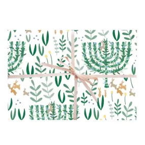 Floral Menorah Gift Wrap Sheet