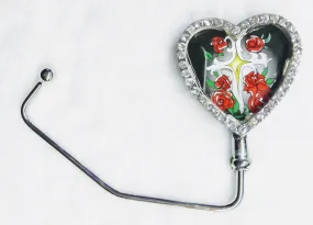 Heart shape Cross with Roses Purse Hanger