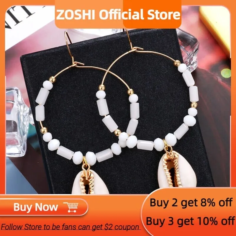 Puka Shell Cowrie Statement Dangle Earrings