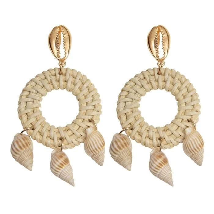 Puka Shell Cowrie Statement Dangle Earrings