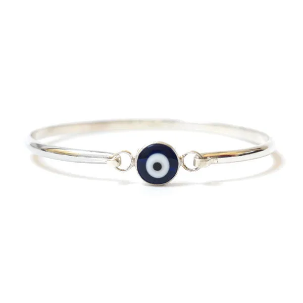 Silver Cuff Evil Eye Bracelet