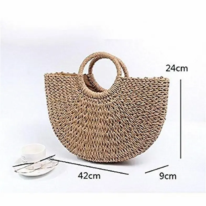 Straw Travel Bag Wicker Beach Handbag