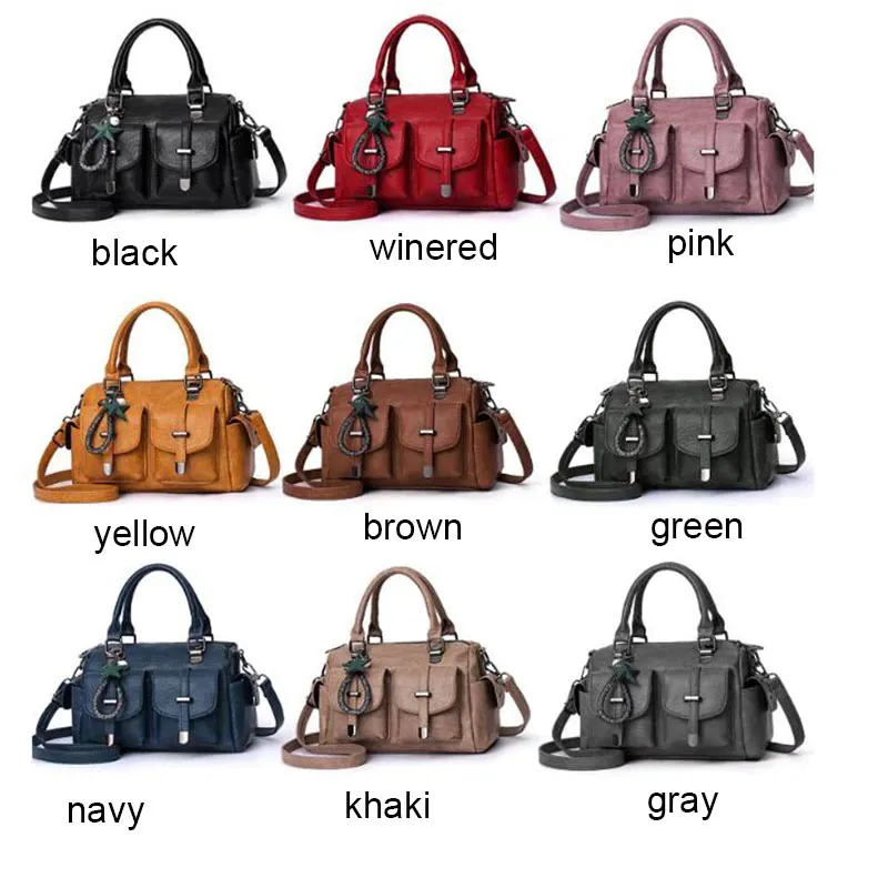 Vintage Women Handbag With Star Pendant / Soft Leather Shoulder Bag / Multi-pocket Top-handle Bag