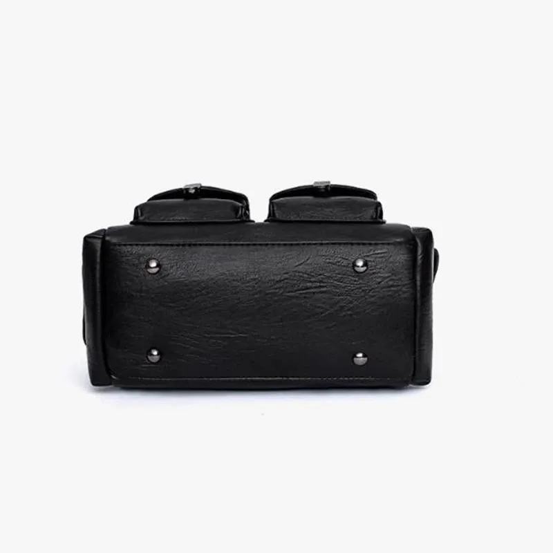 Vintage Women Handbag With Star Pendant / Soft Leather Shoulder Bag / Multi-pocket Top-handle Bag