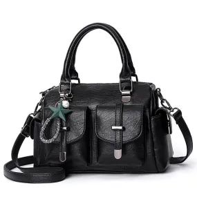 Vintage Women Handbag With Star Pendant / Soft Leather Shoulder Bag / Multi-pocket Top-handle Bag
