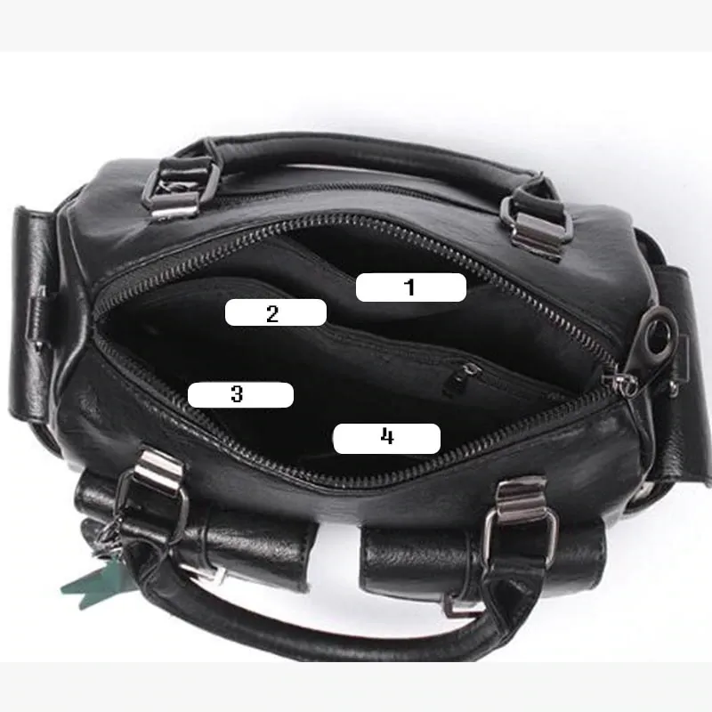 Vintage Women Handbag With Star Pendant / Soft Leather Shoulder Bag / Multi-pocket Top-handle Bag