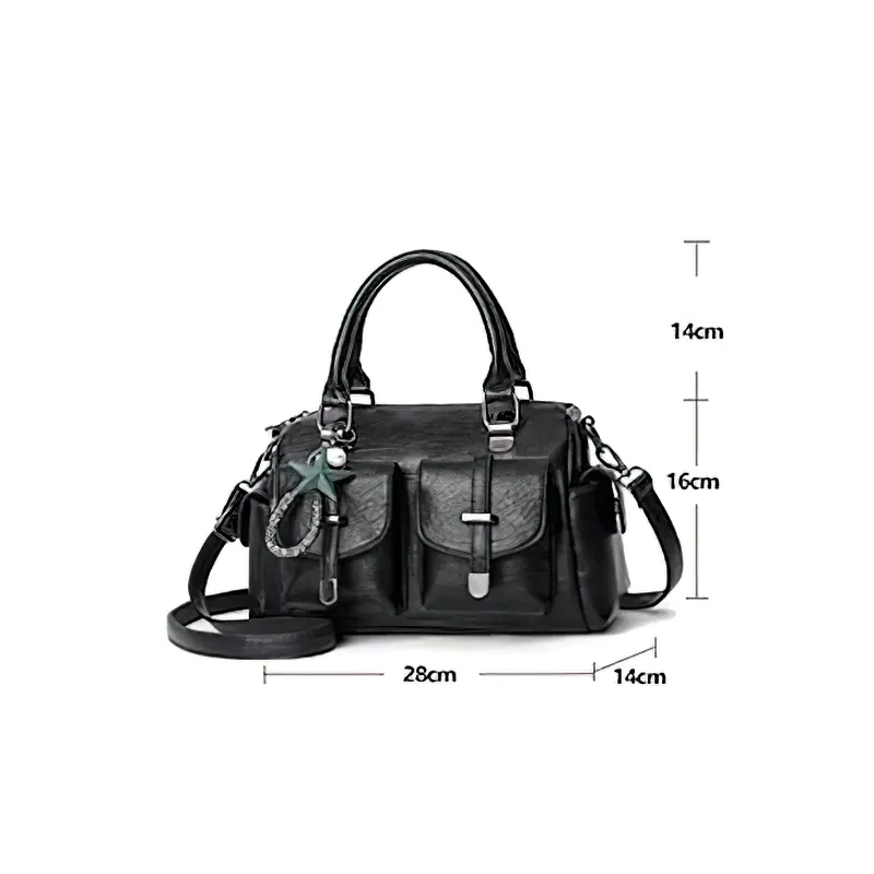 Vintage Women Handbag With Star Pendant / Soft Leather Shoulder Bag / Multi-pocket Top-handle Bag